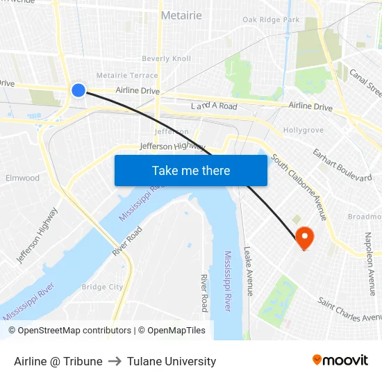 Airline @ Tribune to Tulane University map