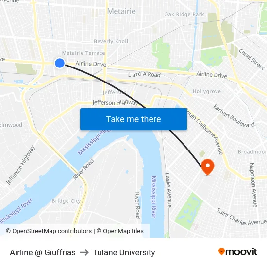 Airline @ Giuffrias to Tulane University map