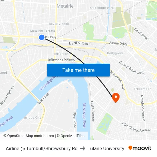 Airline @ Turnbull/Shrewsbury Rd to Tulane University map