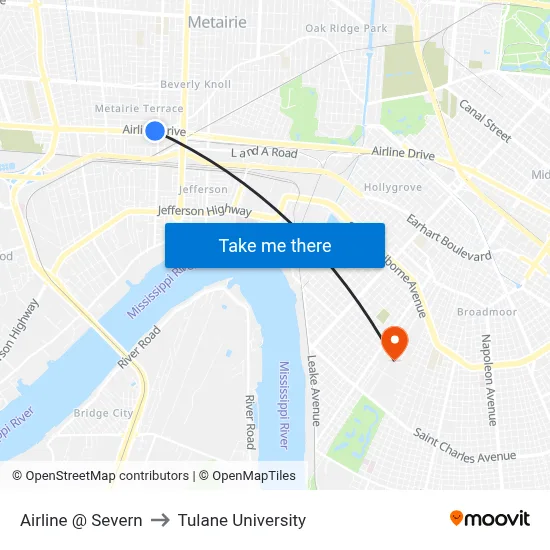 Airline @ Severn to Tulane University map