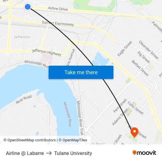 Airline @ Labarre to Tulane University map