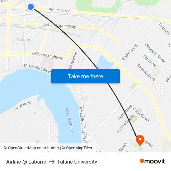 Airline @ Labarre to Tulane University map
