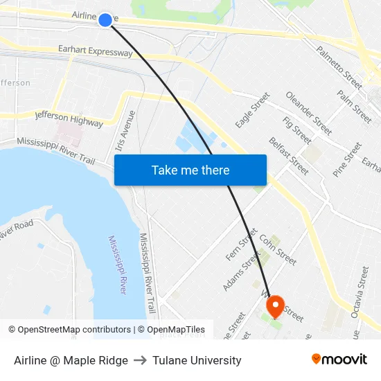 Airline @ Maple Ridge to Tulane University map