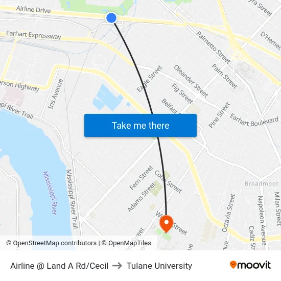 Airline @ Land A Rd/Cecil to Tulane University map