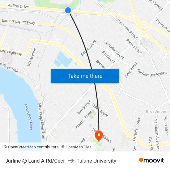 Airline @ Land A Rd/Cecil to Tulane University map