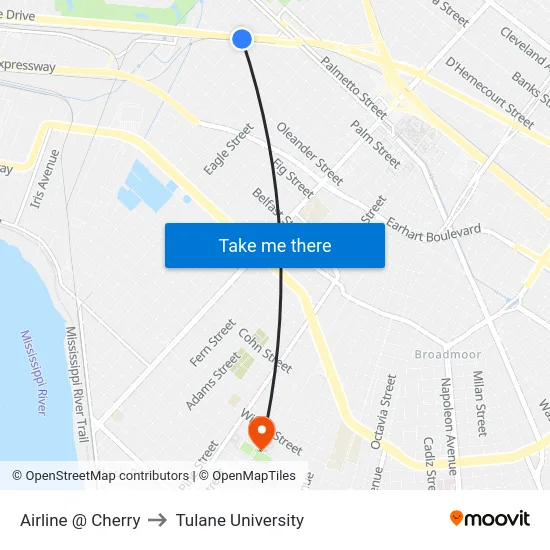 Airline @ Cherry to Tulane University map
