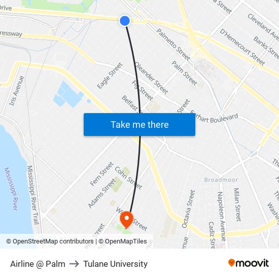 Airline @ Palm to Tulane University map