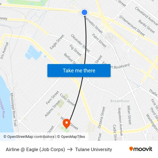 Airline @ Eagle (Job Corps) to Tulane University map