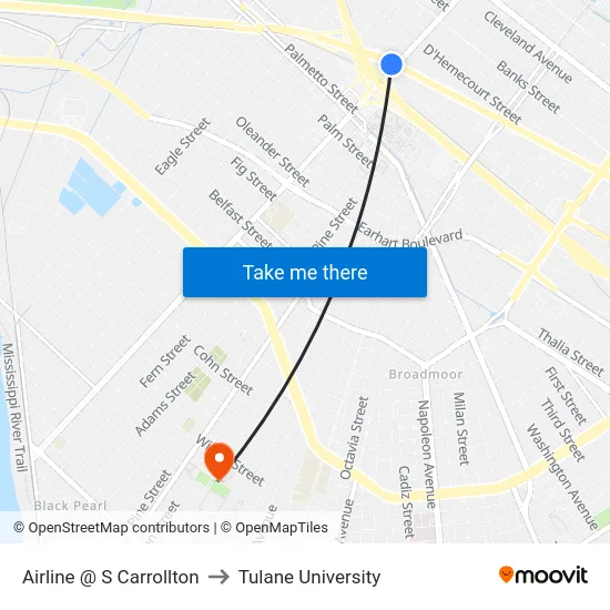 Airline @ S Carrollton to Tulane University map