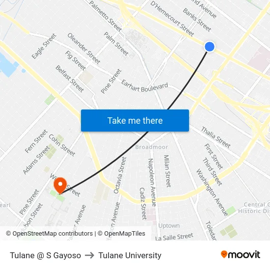 Tulane @ S Gayoso to Tulane University map