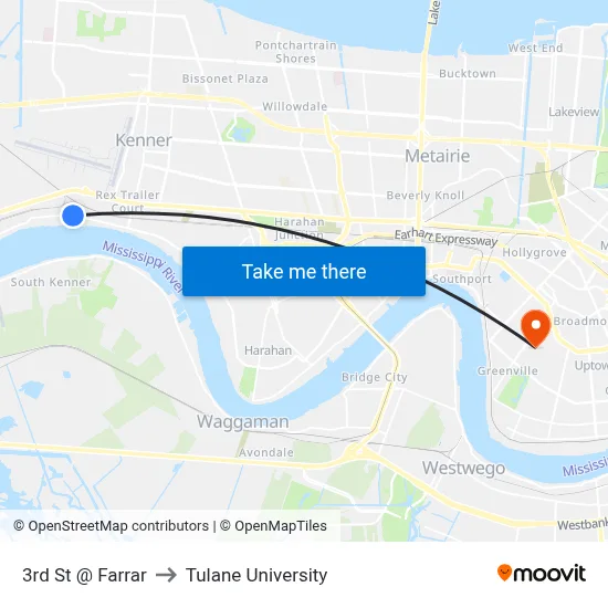 3rd St @ Farrar to Tulane University map