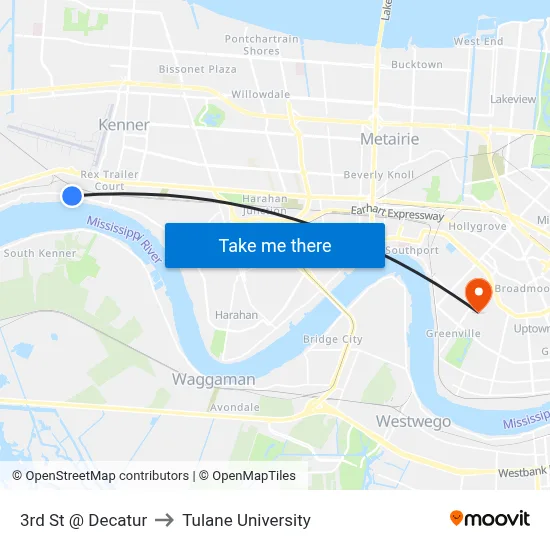 3rd St @ Decatur to Tulane University map