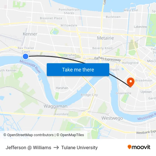Jefferson @ Williams to Tulane University map