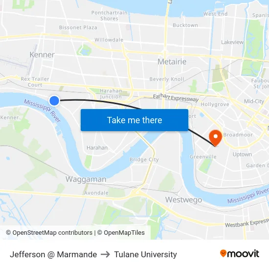 Jefferson @ Marmande to Tulane University map