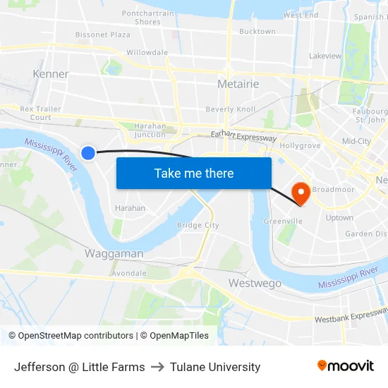 Jefferson @ Little Farms to Tulane University map