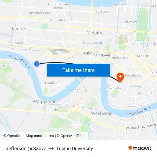 Jefferson @ Sauve to Tulane University map