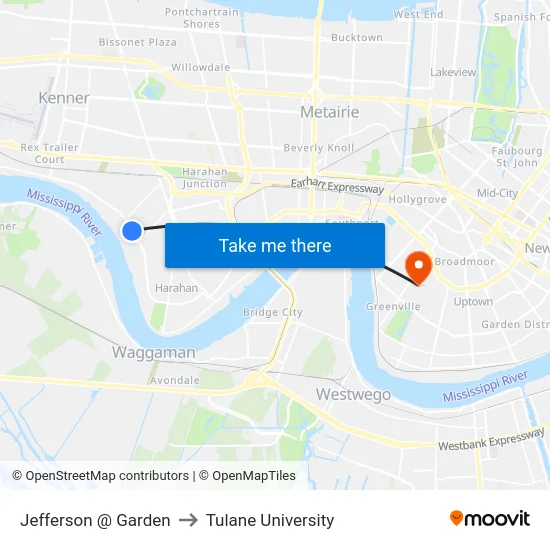 Jefferson @ Garden to Tulane University map