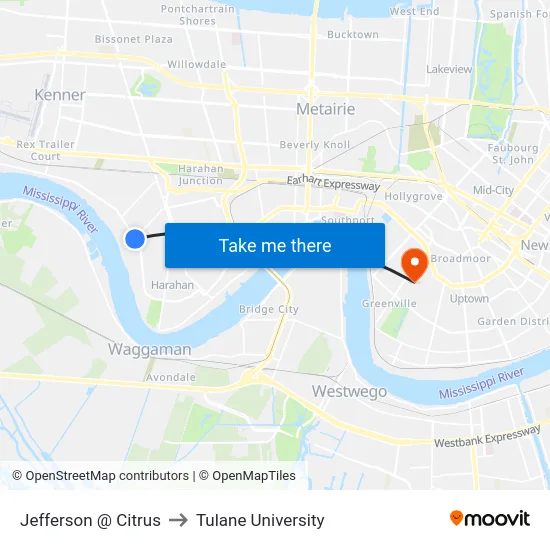 Jefferson @ Citrus to Tulane University map
