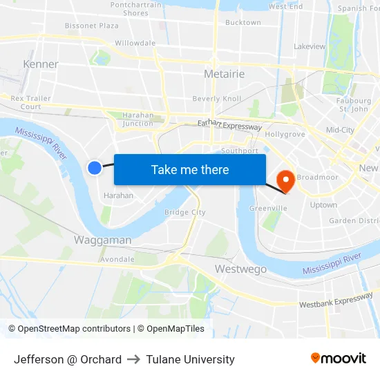 Jefferson @ Orchard to Tulane University map
