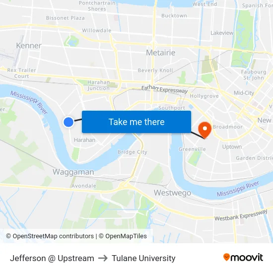 Jefferson @ Upstream to Tulane University map