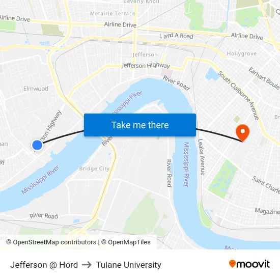 Jefferson @ Hord to Tulane University map