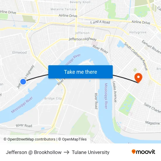 Jefferson @ Brookhollow to Tulane University map