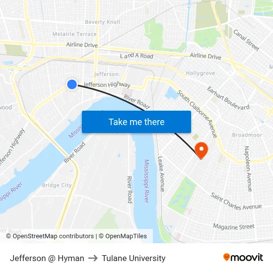 Jefferson @ Hyman to Tulane University map