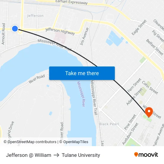 Jefferson @ William to Tulane University map