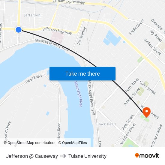 Jefferson @ Causeway to Tulane University map