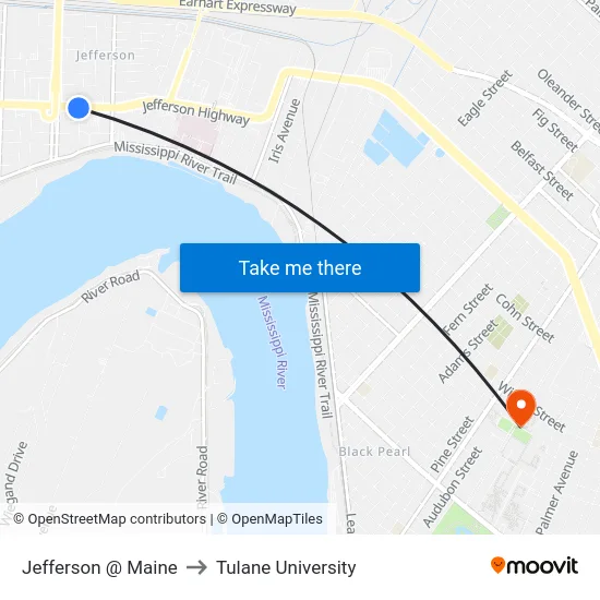 Jefferson @ Maine to Tulane University map