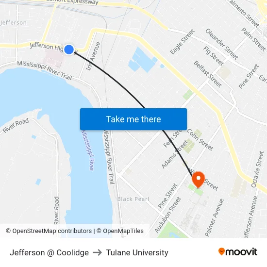 Jefferson @ Coolidge to Tulane University map