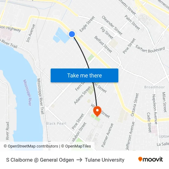 S Claiborne @ General Odgen to Tulane University map