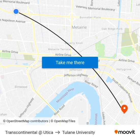 Transcontinental @ Utica to Tulane University map