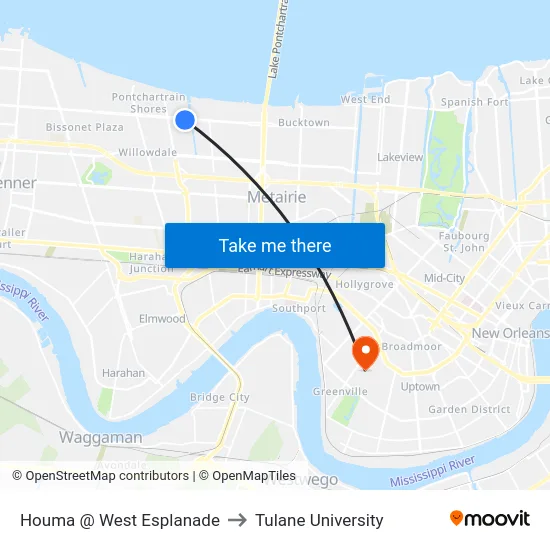 Houma @ West Esplanade to Tulane University map
