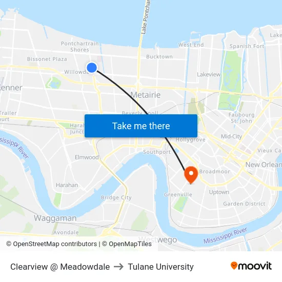 Clearview @ Meadowdale to Tulane University map