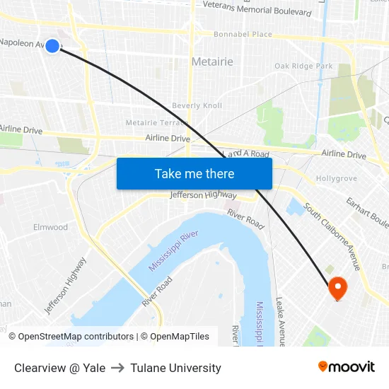 Clearview @ Yale to Tulane University map
