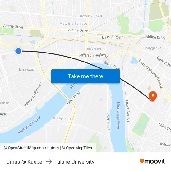Citrus @ Kuebel to Tulane University map
