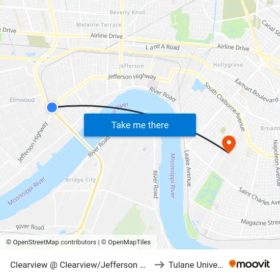Clearview @ Clearview/Jefferson Highway to Tulane University map