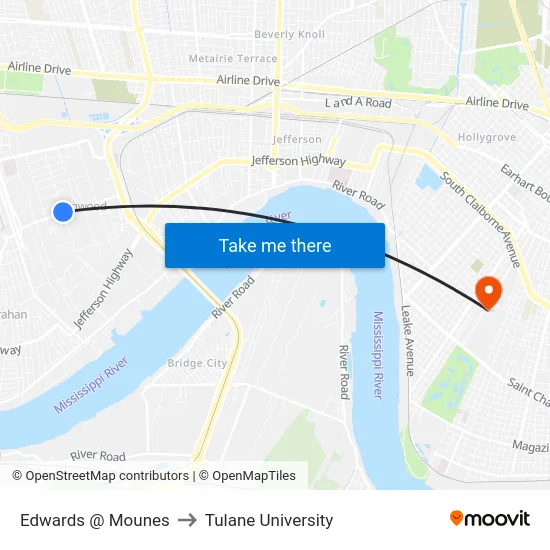 Edwards @ Mounes to Tulane University map