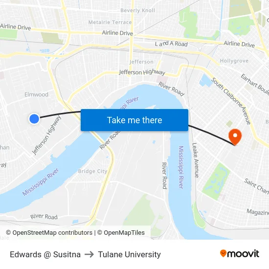 Edwards @ Susitna to Tulane University map
