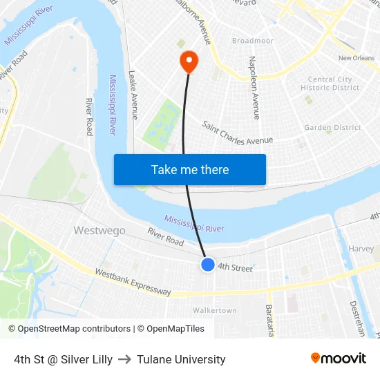 4th St @ Silver Lilly to Tulane University map