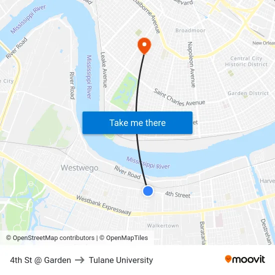 4th St @ Garden to Tulane University map