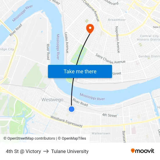 4th St @ Victory to Tulane University map