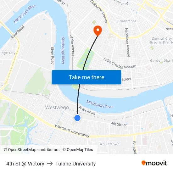 4th St @ Victory to Tulane University map
