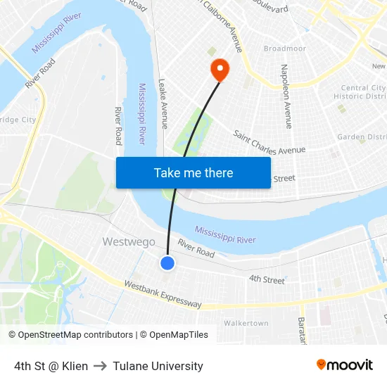 4th St @ Klien to Tulane University map
