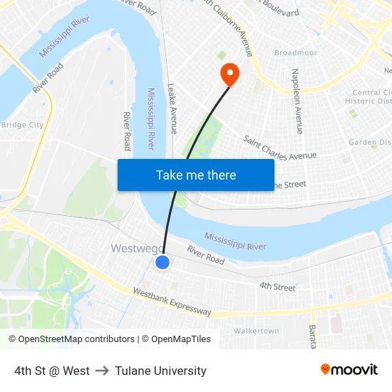 4th St @ West to Tulane University map