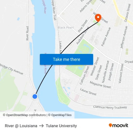 River @ Louisiana to Tulane University map