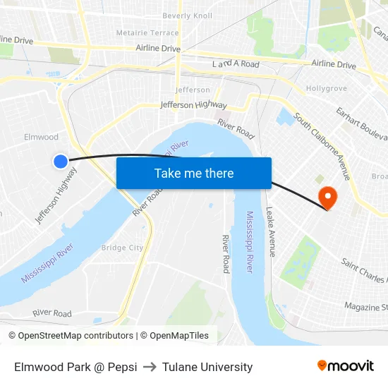 Elmwood Park @ Pepsi to Tulane University map