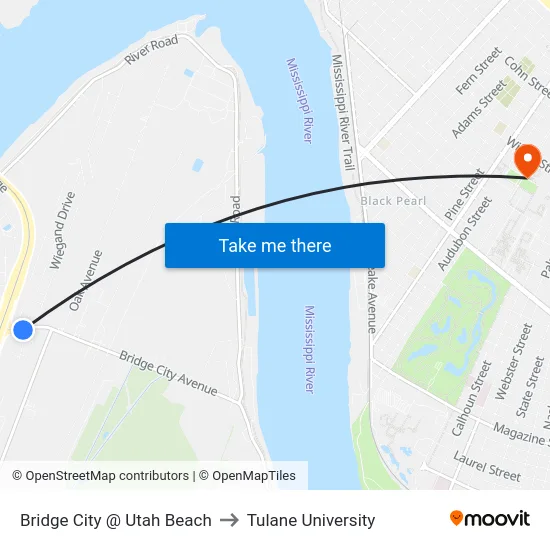 Bridge City @ Utah Beach to Tulane University map