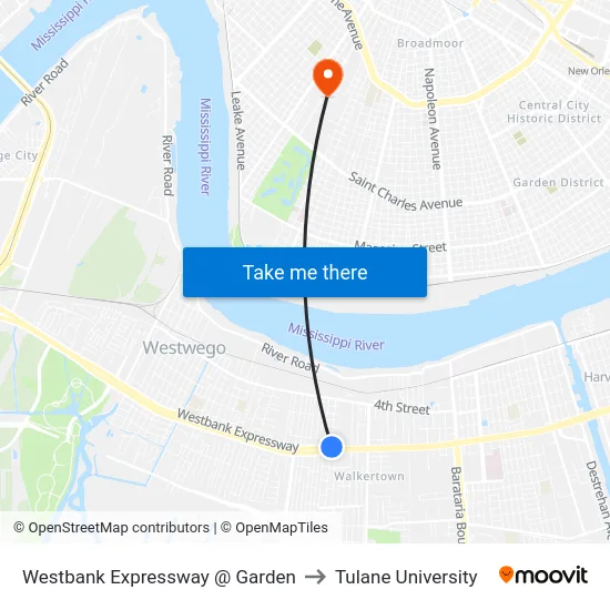 Westbank Expressway @ Garden to Tulane University map